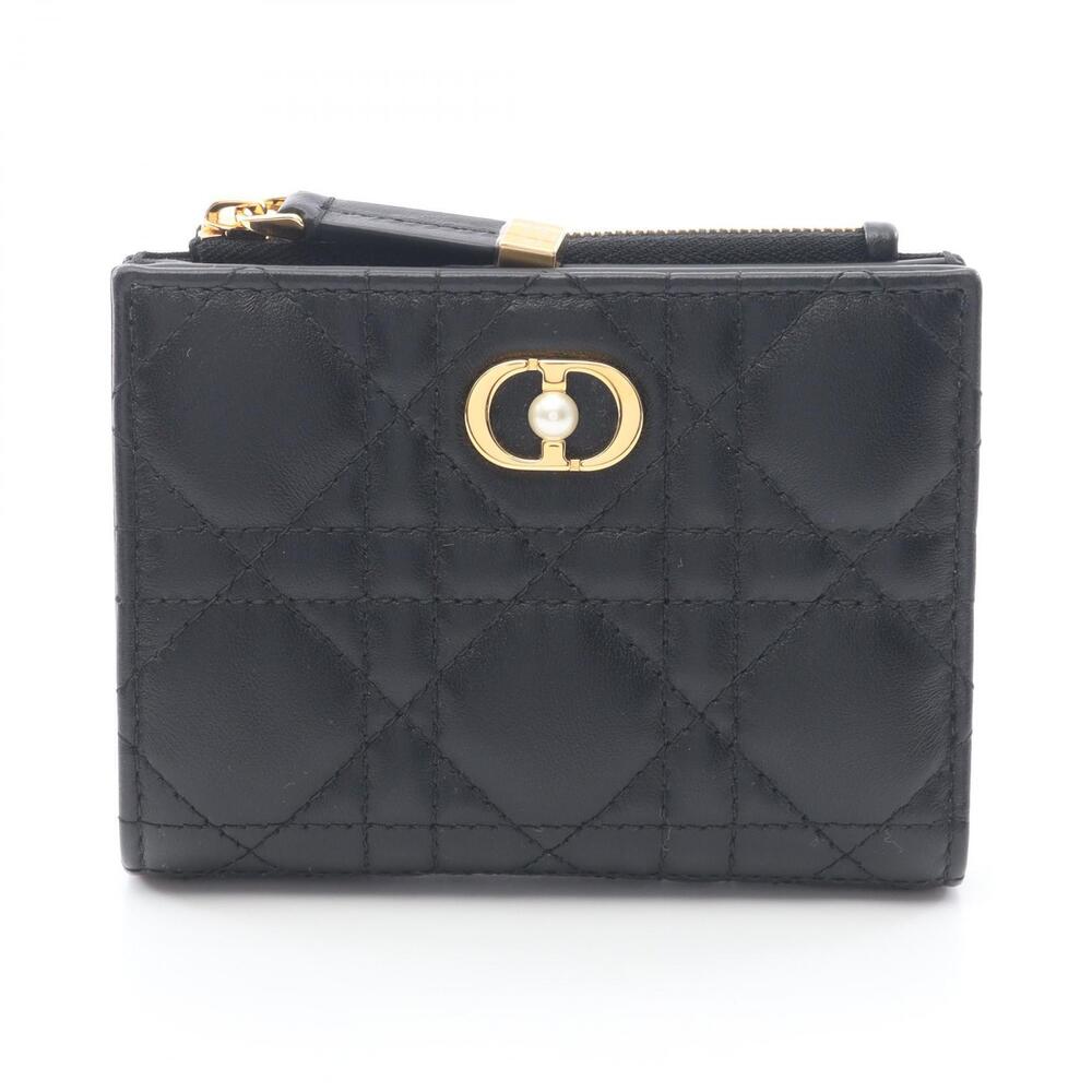 Christian Dior Jolie Dahlia Cannage Bifold Wallet Leather Black